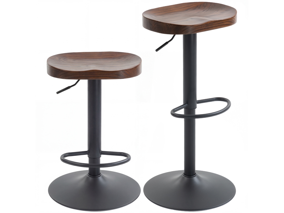 Conjunto de 2 Banquetas Giratórias Ajustáveis, Madeira de Olmo, Marrom Escuro | S/MARCA