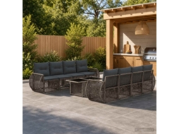 Vidaxl Conjunto De Sofá De Jardim 9 Unid. Cinza E Cinza Escuro Vime Pe