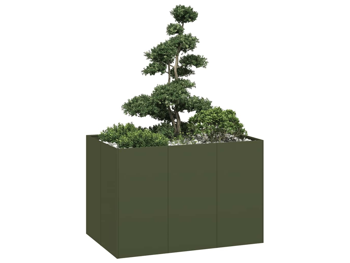 Vidaxl Vaso Floreira 120x80x80 Cm Aço Verde Azeitona