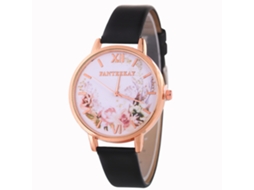 Relógio de Pulso Feminino de Quartzo com Pulseira Pu Estilo Fashion Display Analógico Preto