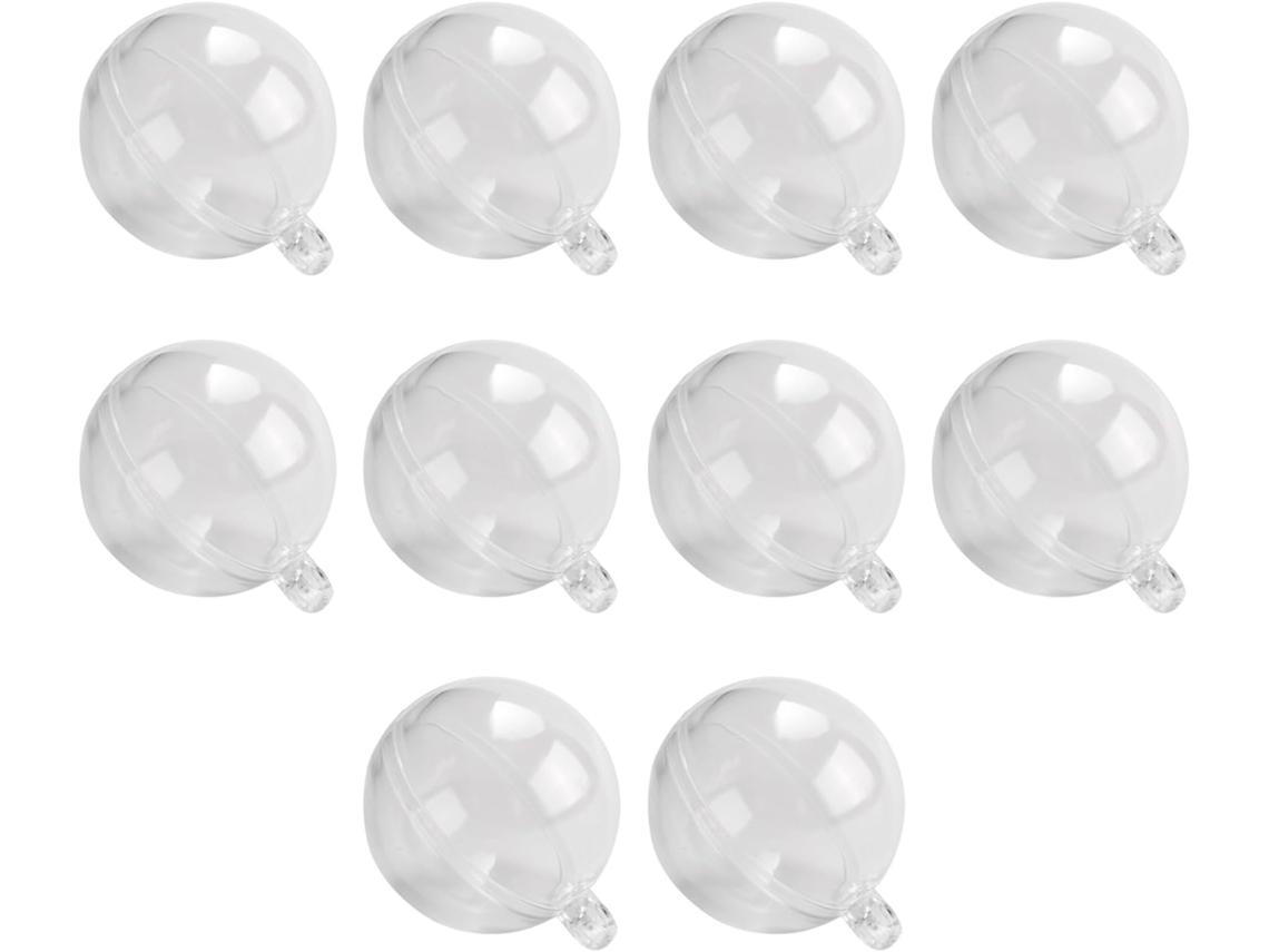 Bola decorativa de plástico transparente, nova em folha, que pode ser aberta.