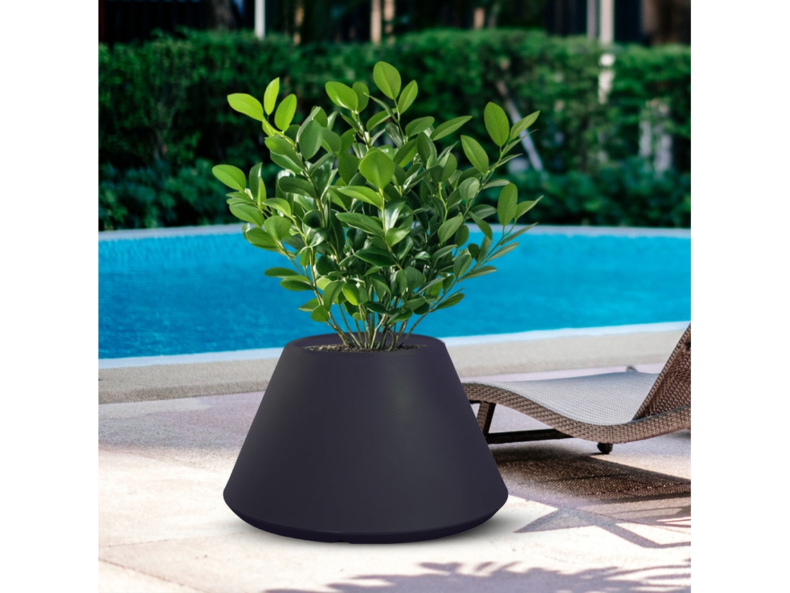 Vaso De Resina Cônico Redondo Stromboli Anthracite Para Plantas De Interior E Exterior, 60x35cm