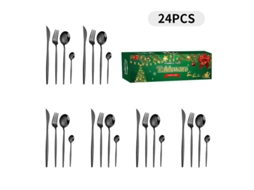 Conjunto De Talheres De Prata, 24 Peças, Incluindo Garfos E Colheres, Estilo Português, Caixa De Presente De Natal, Preto Dureforward