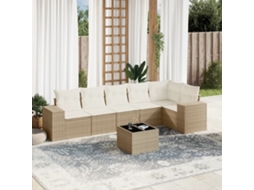 Vidaxl 7 Pcs Conjunto De Sofás P/ Jardim Com Almofadões Vime Pe Bege
