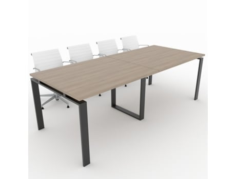 Mesa de Reunião de Casa e de Escritório. Estrutura Metálica Aberta Cor Preto Tampo em Melamina de Cor Olmo 240X100. Fabricada em Espanha. OFICIT