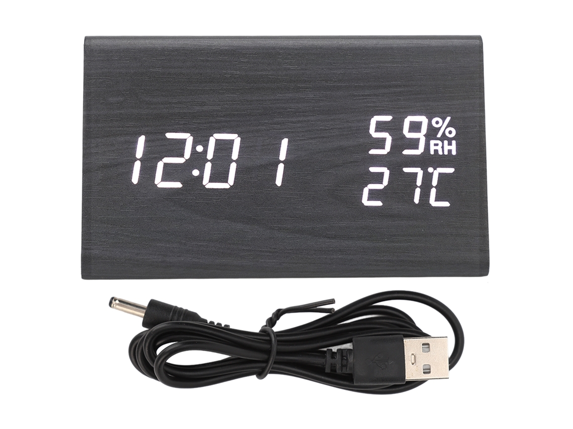 Relógio Digital De Alarme Madeira Controle De Voz Led Triangular Preto