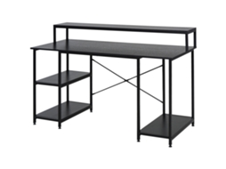 Secretária Para Escritorio Com 3 Prateleiras Pernas Com Almofadas Ajustáveis Anti-derrapante Estrutura De Metal 140x60x93 Cm Preto