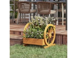 Recipiente Para Flores Com Rodas 61×62×57cm, Resistente Às Intempéries E Hidrofugo, 3 Níveis Com Drenagem, Madeira De Abeto Cor Teca