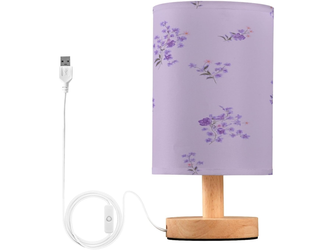 Abajur De Cabeceira Floral Pequeno Para Quarto, Abajur De Cabeceira Led, Luminária De Leitura Com Portas Usb E Cúpula
