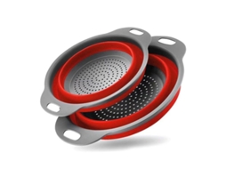 Conjunto de Ceneira Colapsável 2 Peças, 4 Quart, para Esgotar Massa, Frutas, Legumes, Ferramenta de Cozinha, Vermelho