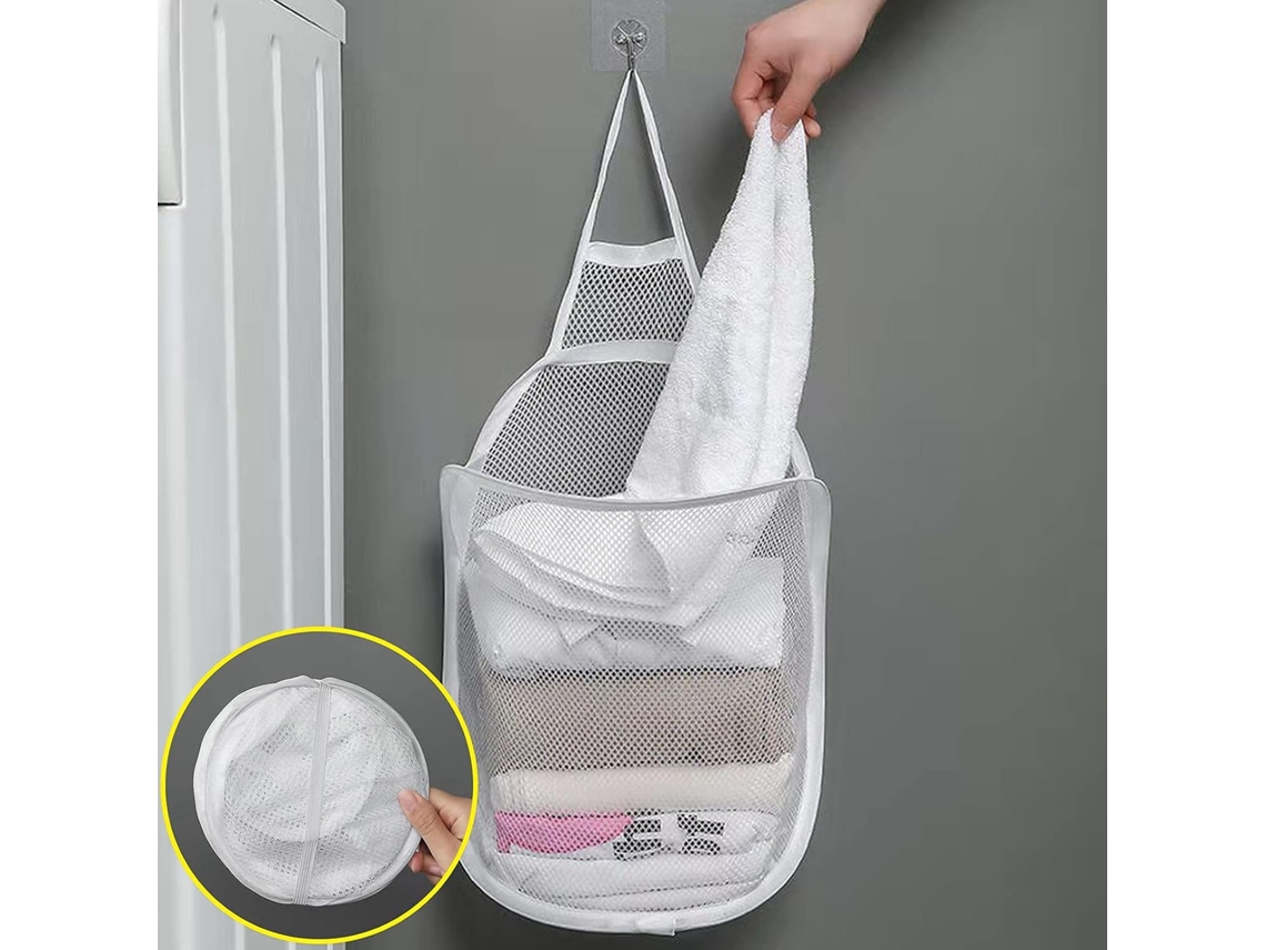 Cesto de Roupa BRILVIBERA suspenso de 2 peças, dobrável, com gancho, branco