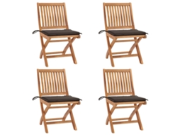 Vidaxl Cadeiras De Jardim Dobráveis C/ Almofadões 4 Pcs Teca Maciça
