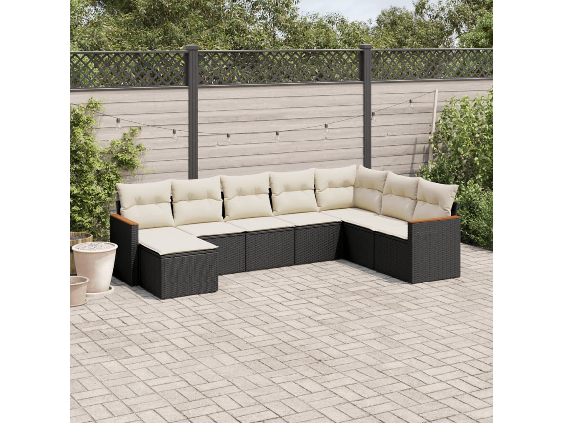 Vidaxl 8 Pcs Conjunto Sofás de Jardim com Almofadões Vime Pe Preto