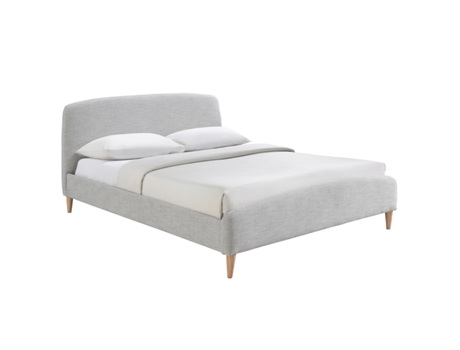 Cama Adulte Scandinave Tissu Gris Clair Et Bois MILIBOO Madeira Cinzento (160x200cm)