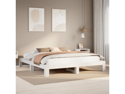 Cama Sem Colchão 200x200 Cm Madeira De Pinho Maciça Branco
