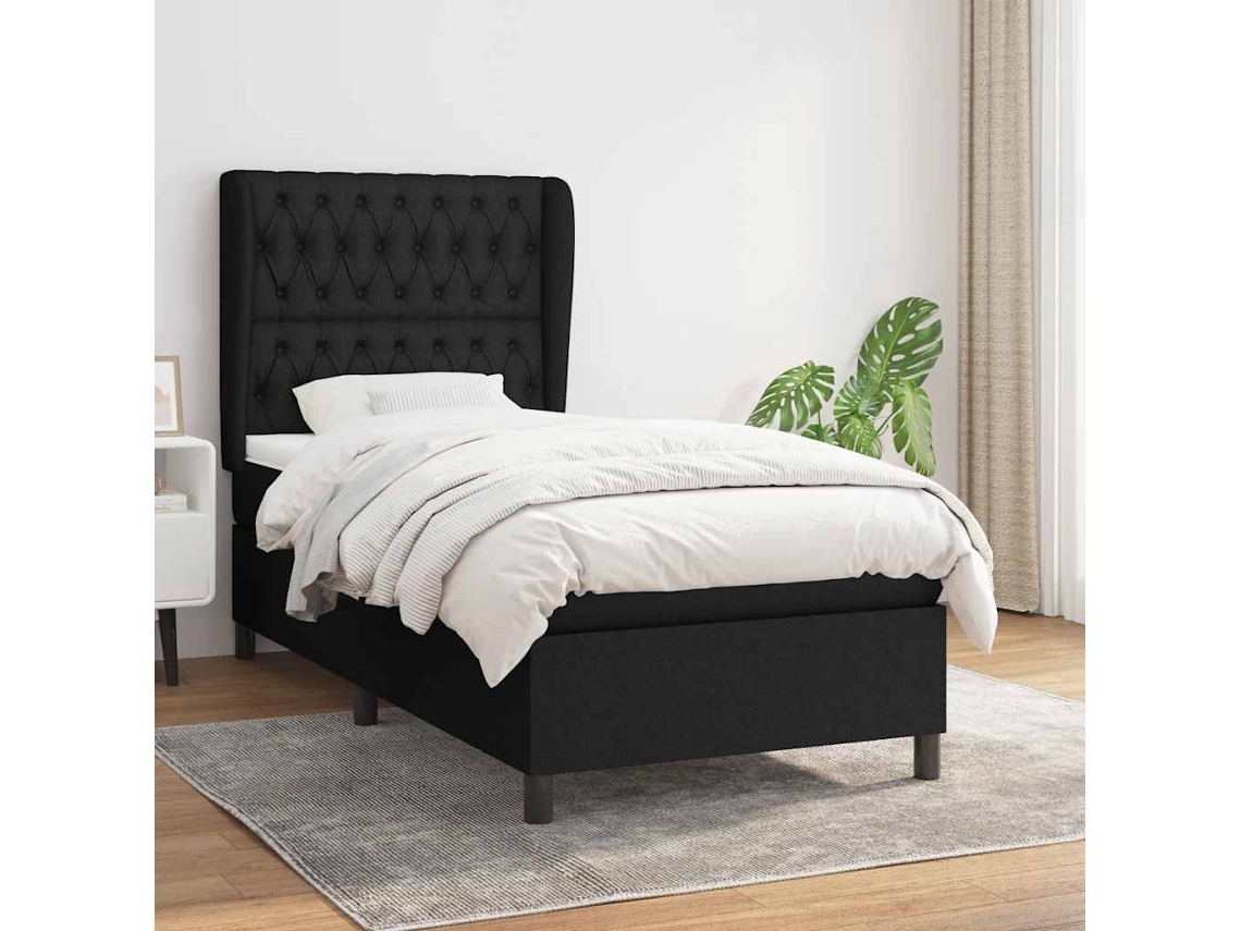 Vidaxl Cama Com Molas/colchão 90x190 Cm Tecido Preto