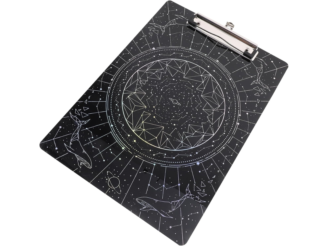 Prancheta multifuncional portátil em acrílico transparente com organizador de arquivos, ideal para mesa e decoração.