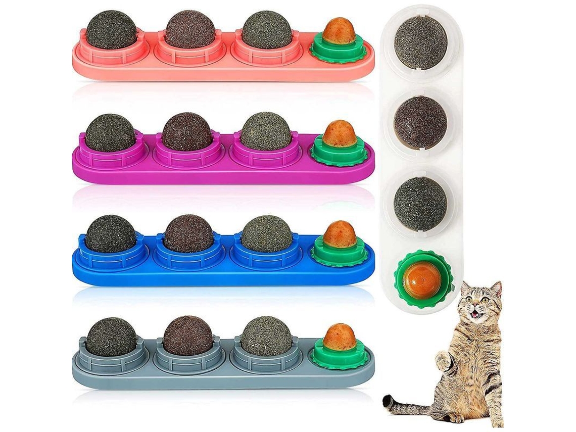 Paquete De 5 Pelotas De Muro De Catnip Rotativas Adhesivas Desmontables Comestibles Para Gatitos