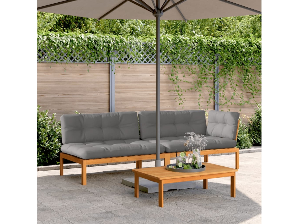 Vidaxl 3 Pcs Móveis De Paletes P/ Jardim C/ Almofadões Acácia Maciça