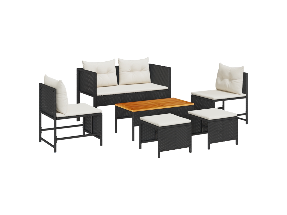 Conjunto 6 Móveis De Jardim Vidaxl Preto Vime Pe (84 X 45 X 35 Cm)