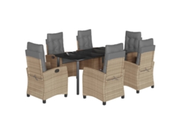 Conjunto de 7 Jantar para Jardim com Almofadões Vime Pe Bege Misturado MAISON EXCLUSIVE