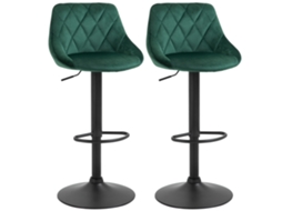 Banco alto de 2 peças com encosto e apoio para os pés, veludo, base de metal, 46x48x83/104cm verde BTFORUS