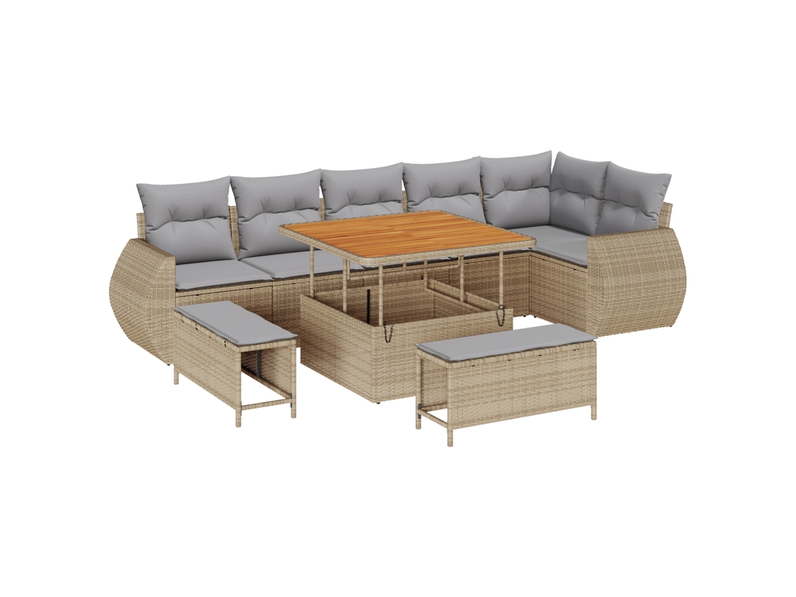 Conjunto 9 Conjunto De Sofá De Jardim Vidaxl Bege Vime Pe (100 X 100 X 71 Cm)
