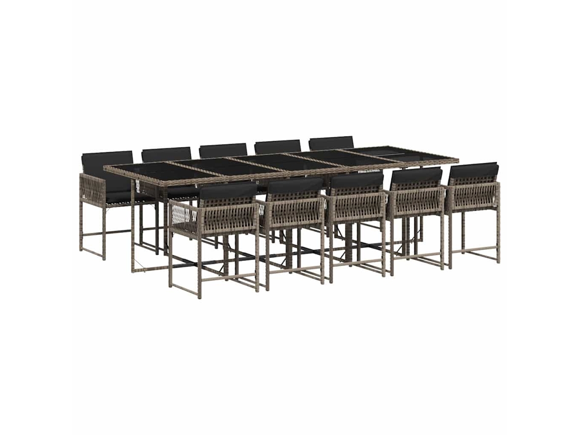 Conjunto de 11 Jantar para Jardim com Almofadões Vime Pe Cinzento MAISON EXCLUSIVE