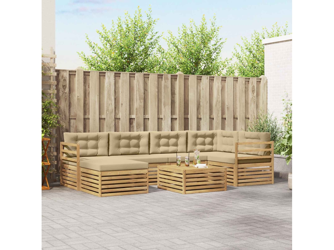 Vidaxl Conjunto De Sofás Para Exterior 7 Unid. Branco E Bege