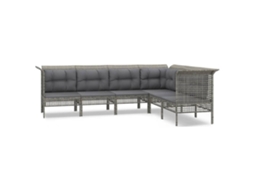 Conjunto de 6 Lounge de Jardim com Almofadões Vime Pe Cinzento MAISON EXCLUSIVE