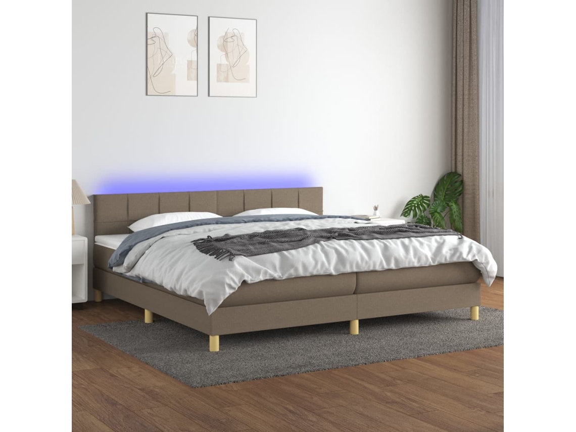 Vidaxl Cama Box Spring Colchão/led 200x200cm Tecido Cinza-acastanhado