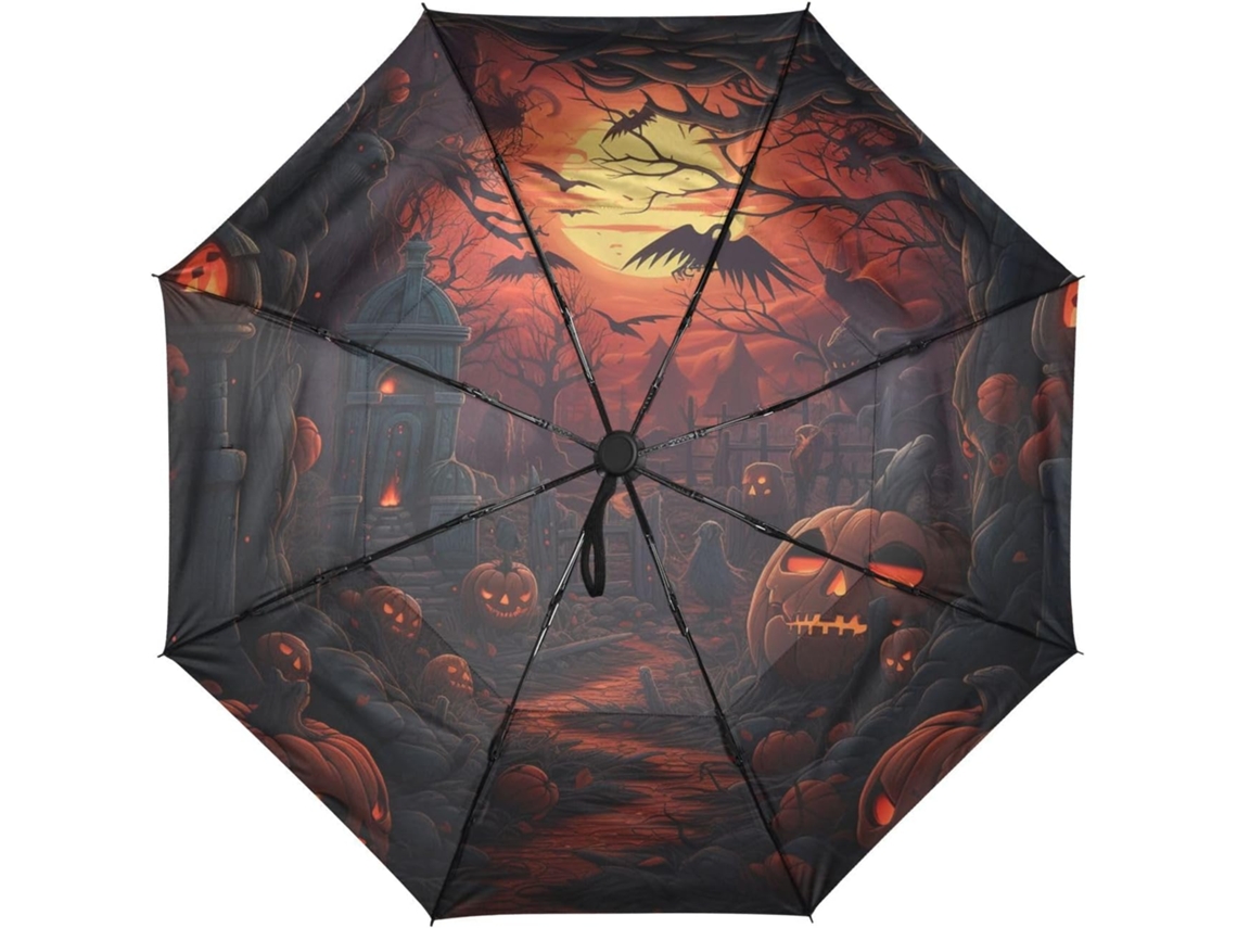 Guarda Chuva de Viagem Automático Vermelho Halloween Resistente Tecido Férias | S/MARCA