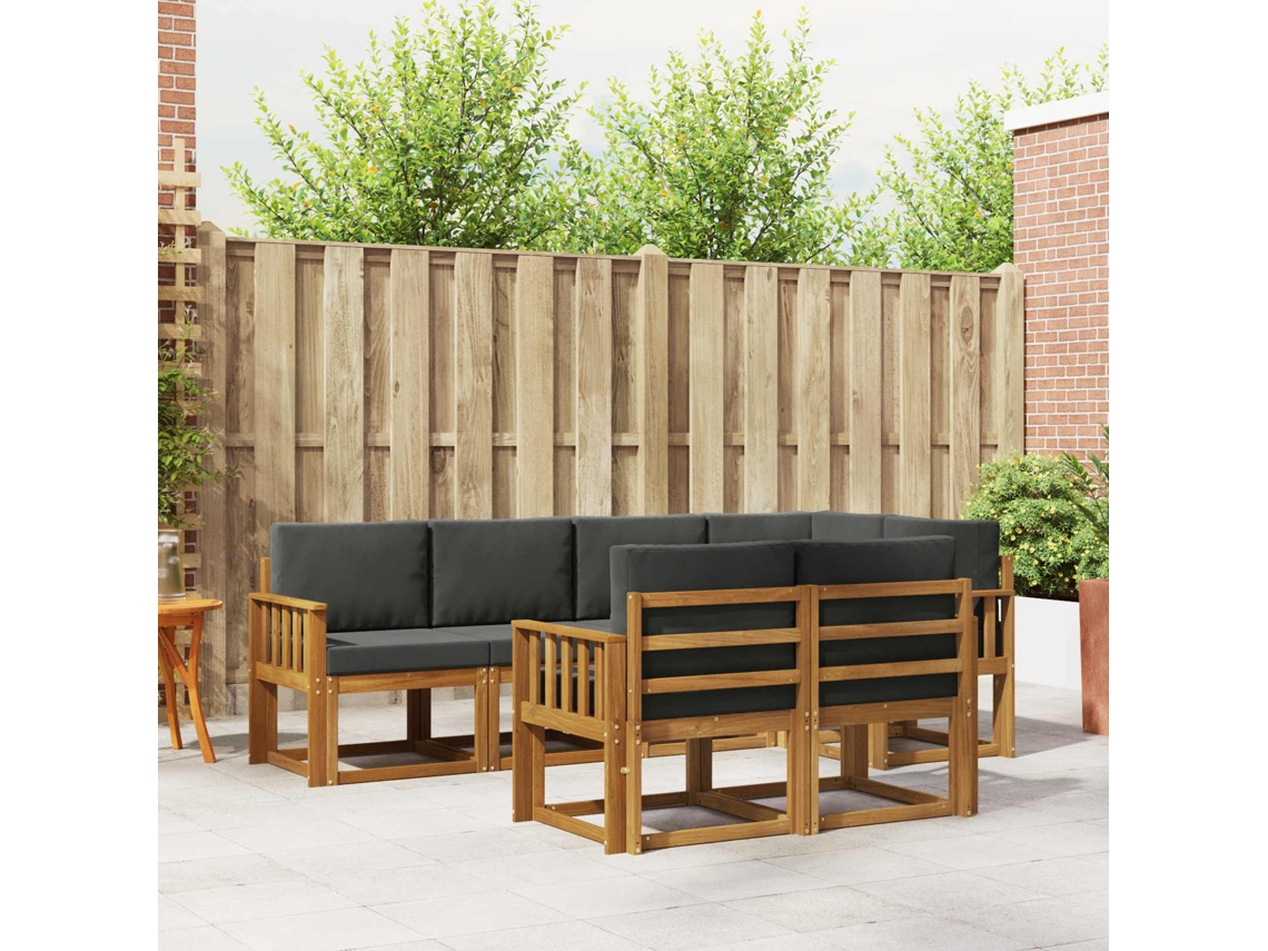 Vidaxl Conjunto De Sofás Para Exterior 7 Pcs Natural E Antracite