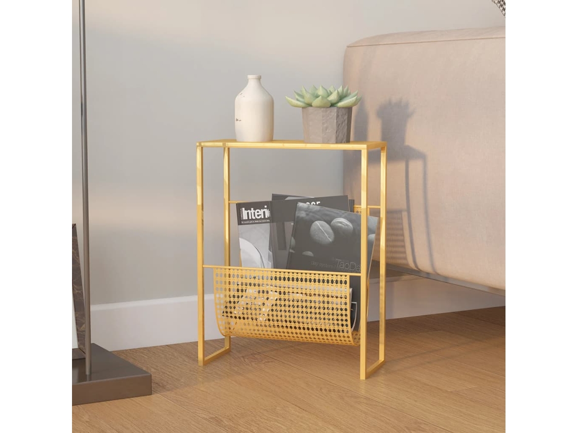 Vidaxl Suporte De Revistas 35x15x45 Cm Aço Dourado