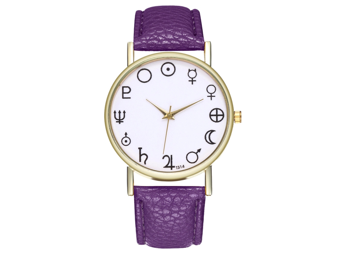 Relógio de pulso analógico de quartzo Zhoulianfa para homem e mulher com pulseira de PU (roxo)