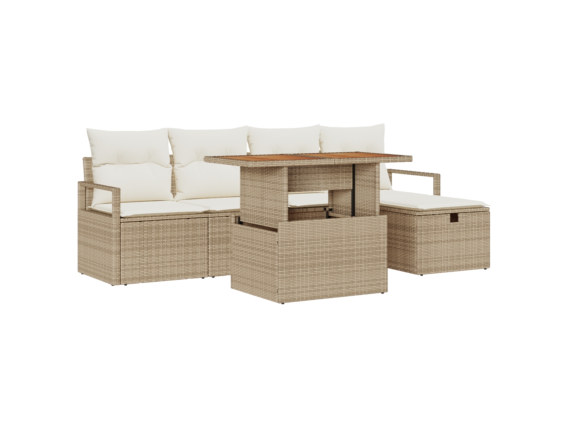 Conjunto 6 Conjunto De Sofá De Jardim Vidaxl Bege Vime Pe (100 X 55 X 73 Cm)