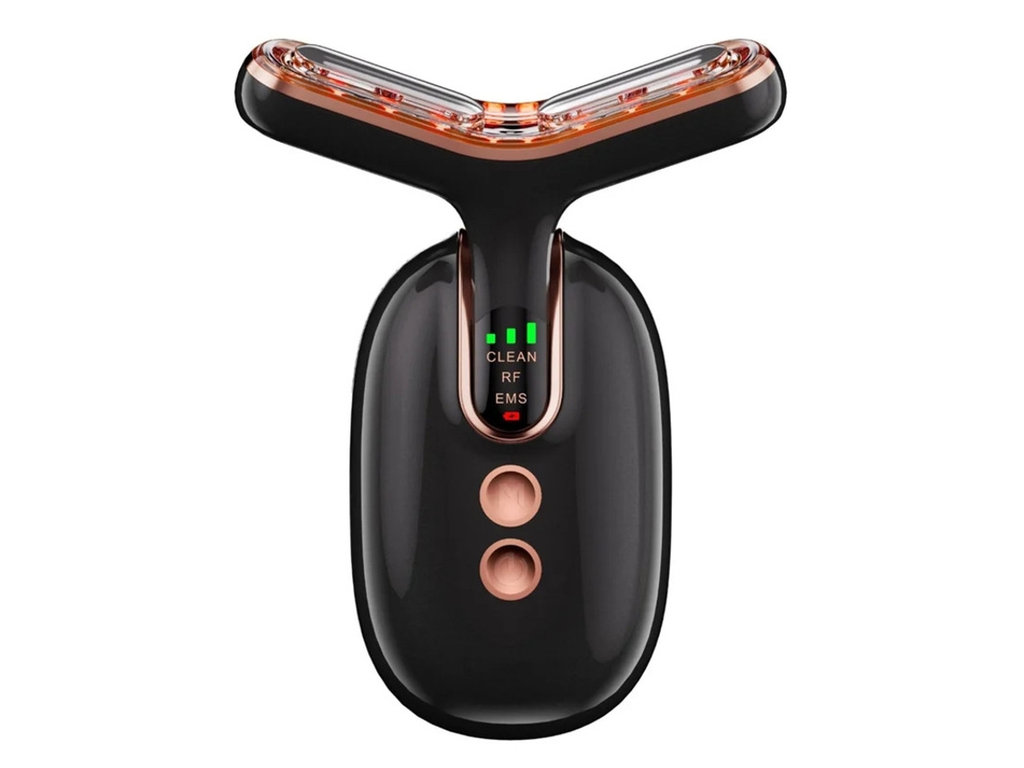 Massageador De Pescoço E Rosto Ferramenta De Contorno Facial Para Cuidados Com A Pele E Queixo Duplo Com Vibração Energia Térmica Preto Yizhood