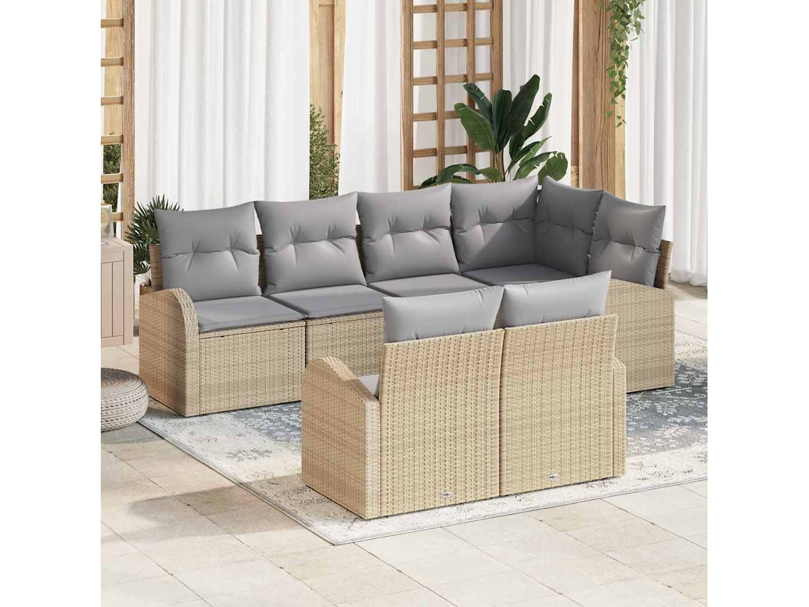 Vidaxl Conjunto De Sofá De Jardim Bege Vime Pe