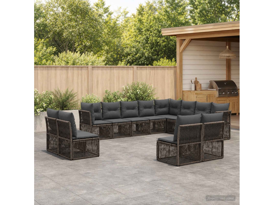 Vidaxl Conjunto De Sofá De Jardim 12 Unid. Cinzento Vime Pe