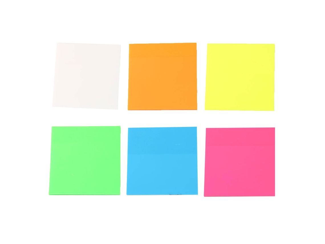 6 notas adesivas transparentes coloridas translúcidas branco, amarelo, verde, laranja, azul, vermelho para escola, escritório