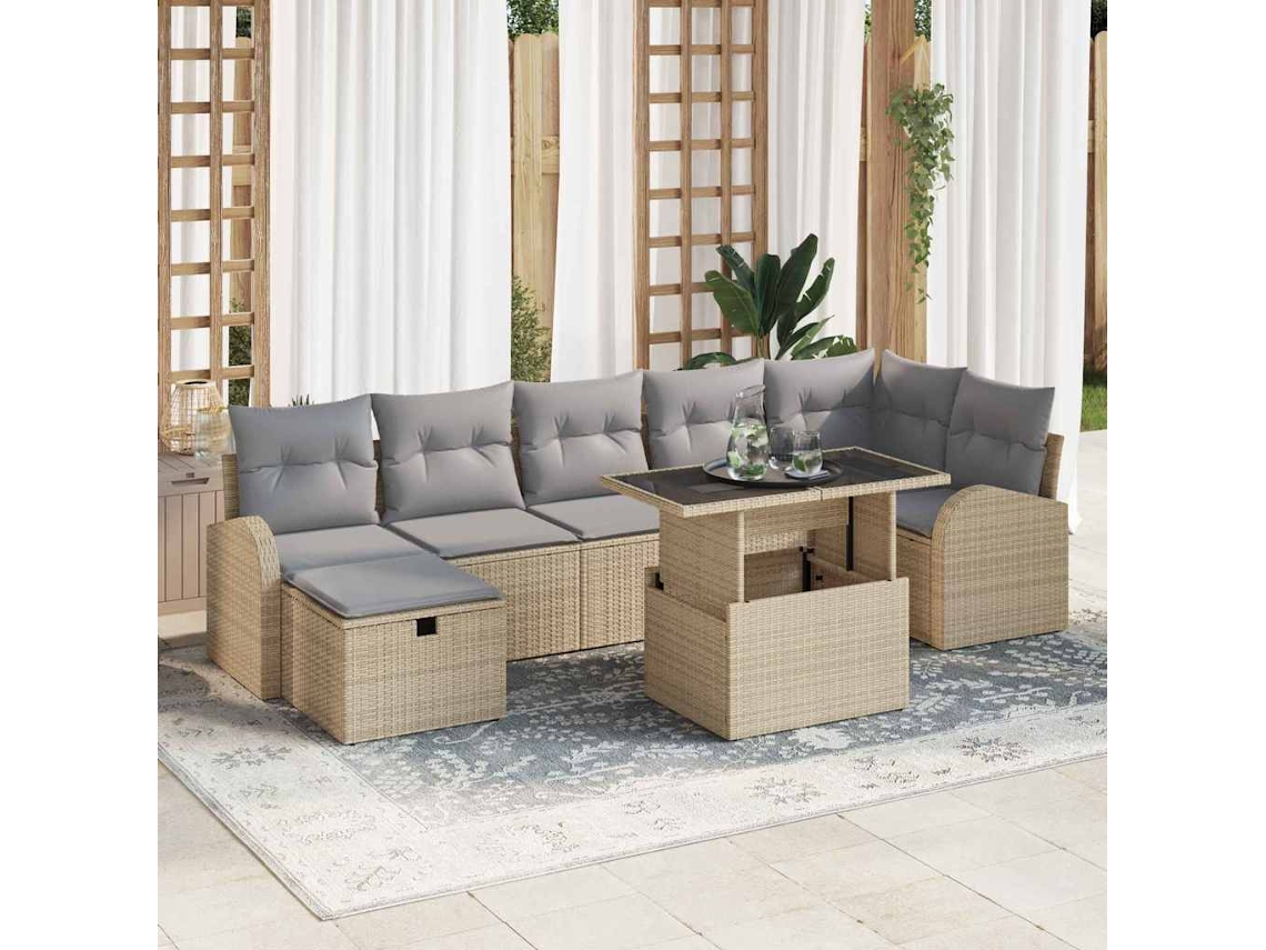 Vidaxl Conjunto De Sofá De Jardim 8 Unid. Bege Vime Pe