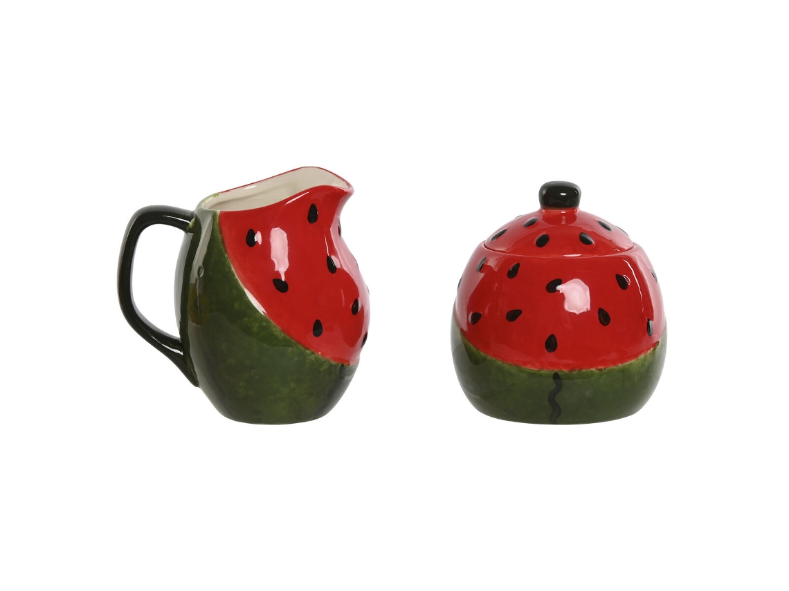 Leiteira e açucareiro HOME ESPRIT Vermelho Verde Grés 11,5 x 9 x 11 cm 2 Peças