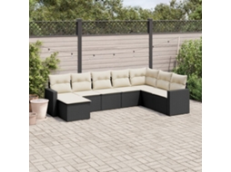 Vidaxl 8 Pcs Conjunto Sofás De Jardim Com Almofadões Vime Pe Preto