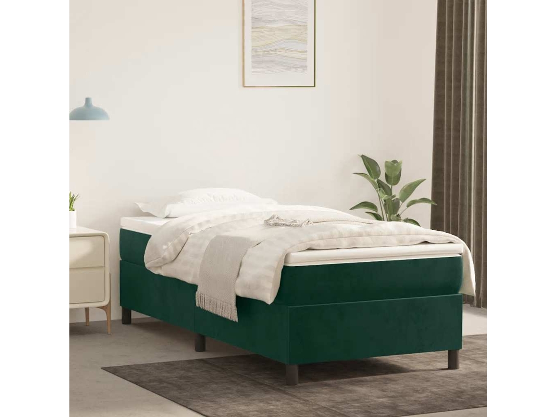 Vidaxl Estrutura De Cama Com Molas 100x200 Cm Veludo Verde-escuro