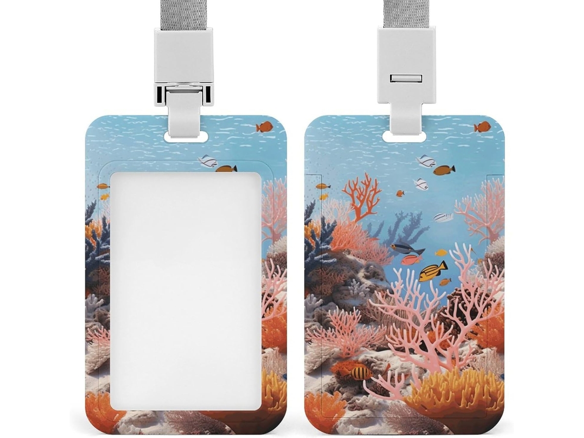 Porta Crachá Com Cordão, Estampa De Recife Coral, À Prova D Água, Com Clipe Crachá, Ideal Trabalho, Escritório