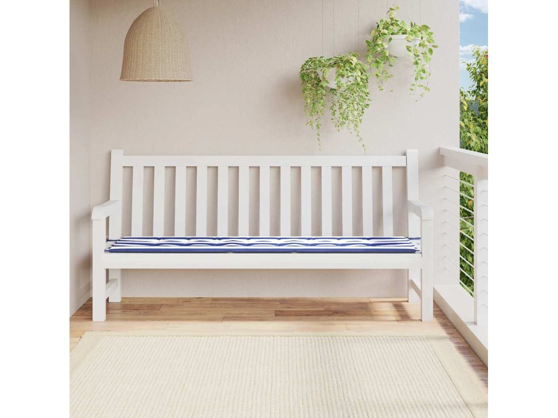 Vidaxl Almofadão P/ Banco Jardim 200x50x3 Cm Tecido Riscas Azul/branco