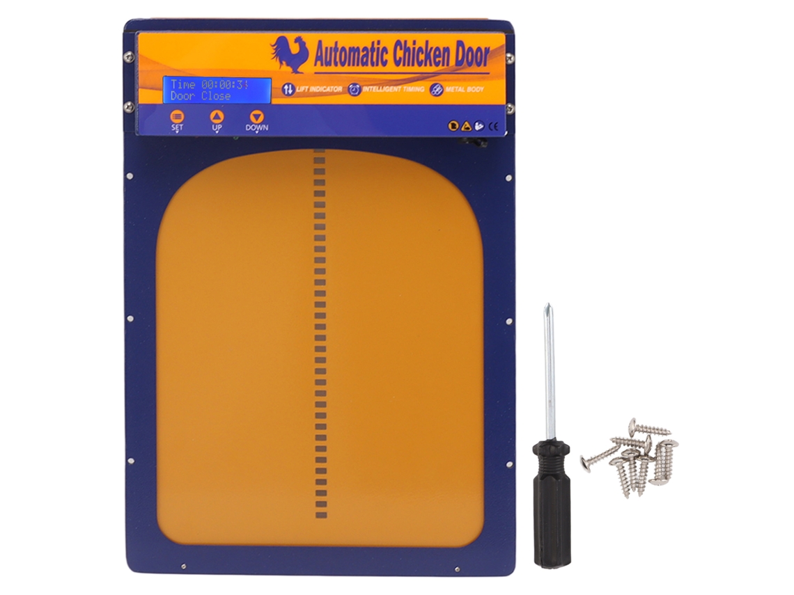 Porta Automática de Galinheiro com timer, tela HD de alumínio, bateria S/MARCA