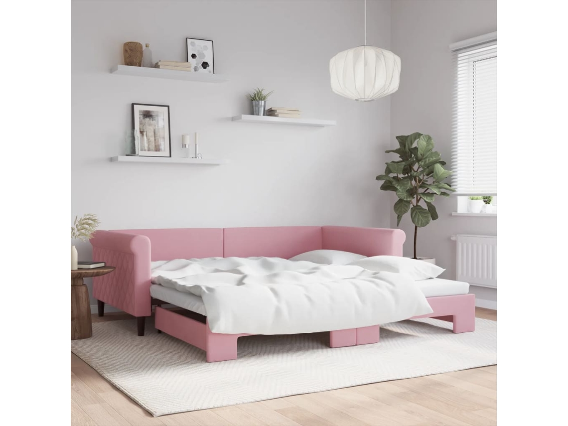 Sofá Cama De Solteiro Gavetão Lovely Home Madeira Veludo Rosa (100x200)