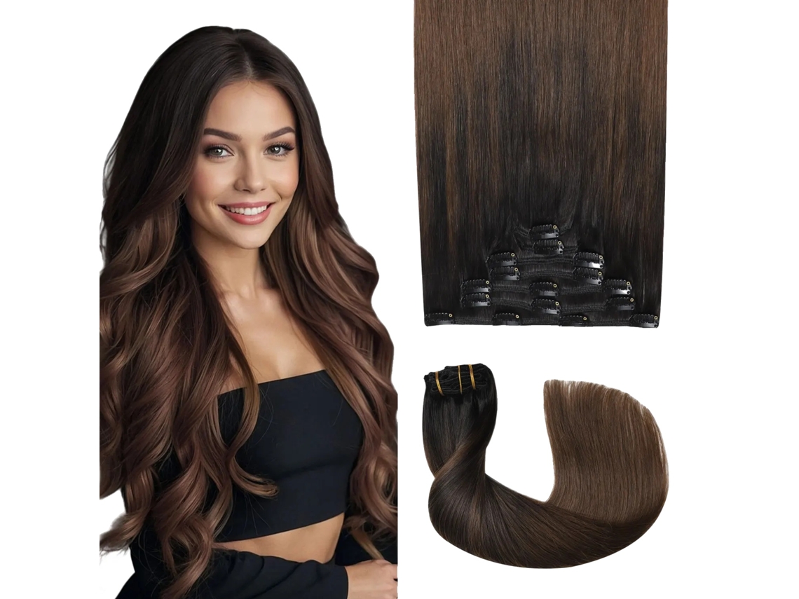 Extensões De Cabelo, Cabelo Humano Remy Premium, Design Clip-in, 1b 4-a, 18polegadas