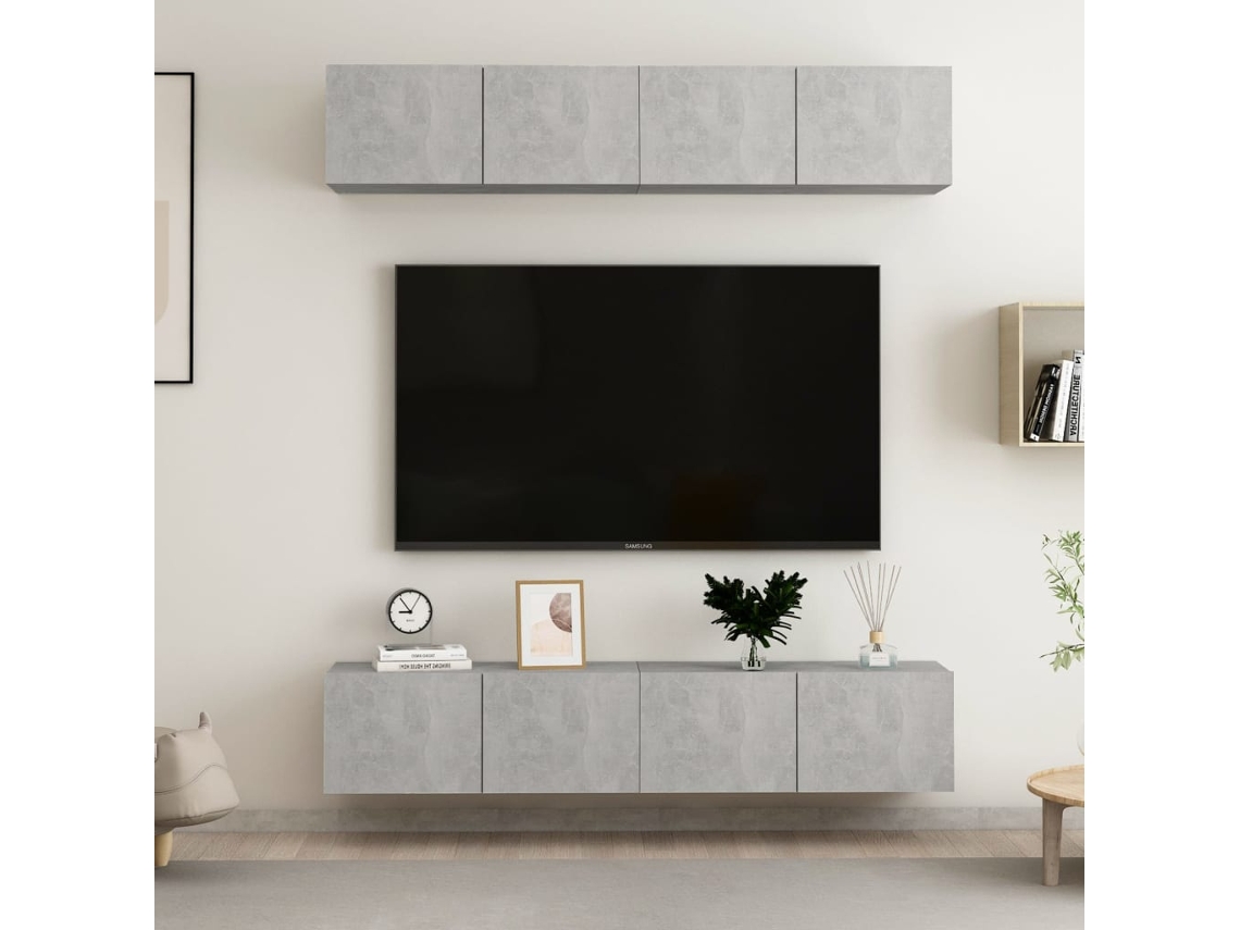 Vidaxl Móveis De Tv 4 Pcs 80x30x30 Cm Contraplacado Cinzento Cimento